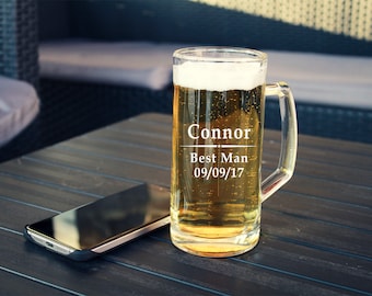Chope à bière personnalisée : cadeau de garçons d'honneur gravé, chope à bière personnalisée