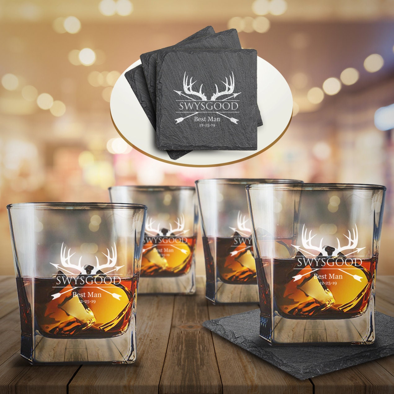 Whiskey Glasses Personalized with Last Name - Design: FM7