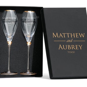 Set van 2 gepersonaliseerde bruiloft champagne fluiten tulpvorm - roosterglazen bruiloft voor bruid en bruidegom - bruiloftsglazen - elegante stijl
