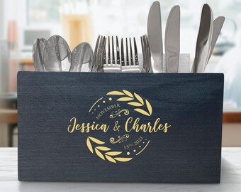 Porta cubiertos de boda personalizado: porta utensilios grabado