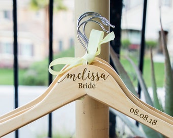 Custom Bride Hanger: Engraved Wedding Dress Hanger, Bamboo Wood