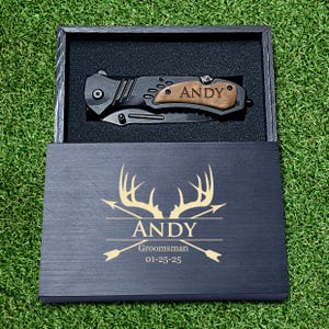 Personalized Pocket Knife with Wooden Black Box Engraved, Folding Pocket Knife For Men, Gift For him  Pocket Knife For Men Engraved