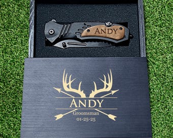 Personalized Pocket Knife with Wooden Black Box Engraved, Folding Pocket Knife For Men, Gift For him  Pocket Knife For Men Engraved