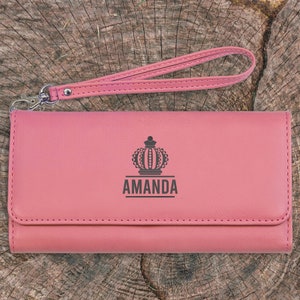 Cartera con cremallera rosa personalizada para mujer, cartera larga personalizada para mujer, regalo del día de la madre para ella, bolsos de mano para mujer, niña