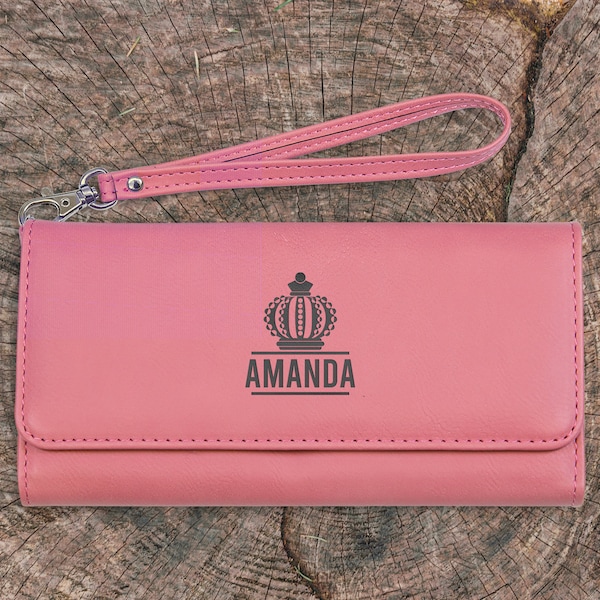 Customized Pink Zipper Wallet For Women, Personalized Long Wallet For Women, Mother's Day Gift For Her, Clutches for Women, Girls