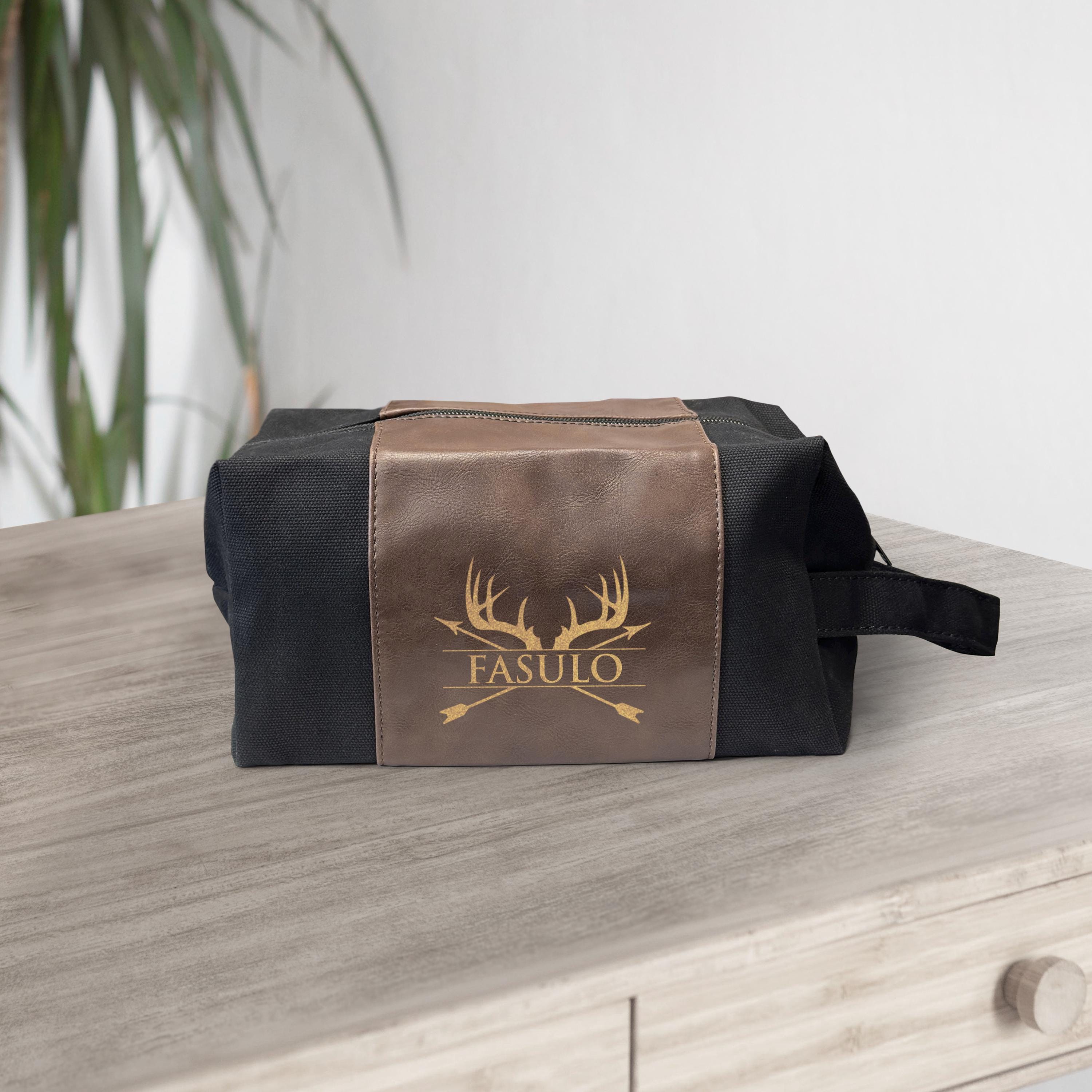 Trousse De Toilette Personnalisable Pour Homme – Cuir Synthétique, Monogramme Gravé, Cadeau Mariage/fête Des Pères