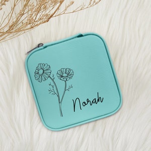 Birth Flower Jewelry Box, Birth Month Gift, Personalized Birthday Gift, Customized Jewelry Travel Case, Gift For mom - April Month Flower
