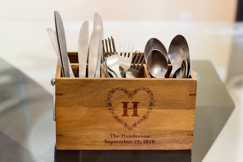 Family Name Silverware Caddy Kitchen Utensil Holder Personalize Stuff Picnic Tool Housewarming Gift