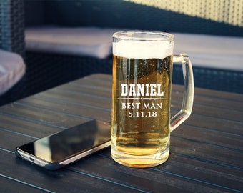 Chope à bière gravée : cadeau de garçon d'honneur personnalisé, chope à bière personnalisée