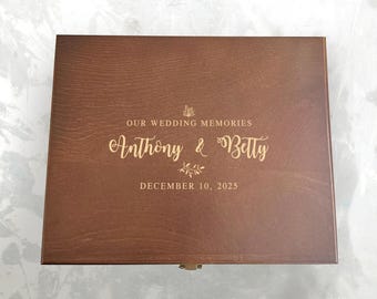Personalized Walnut Finish Wedding Memory Box: Engraved Keepsake Chest
