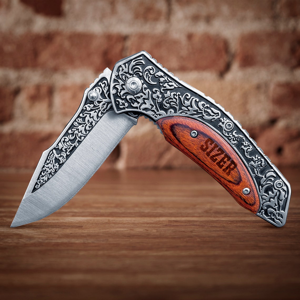 Personalized Pocket Knife With Wooden Box Engraved Folding Etsy