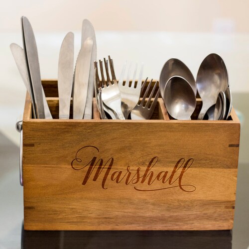 Family Name Silverware Caddy Kitchen Utensil Etsy