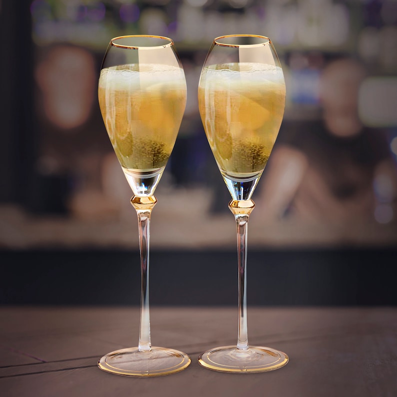 Personalized Gold Rim Champagne Flutes: Wedding Toasting Glasses with Gift Box Glasses Only