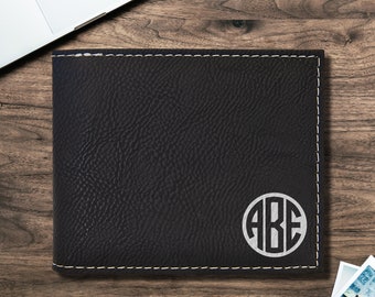 Custom Wallet For Men, Personalized Leatherette Wallet, Engraved Bi-Fold Wallet, Anniversary Gifts for Him, Classy Monogram Design