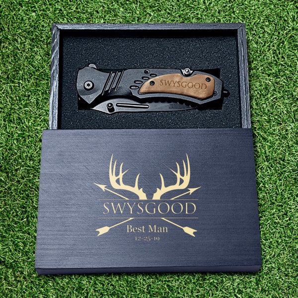 Personalized Pocket Knife with Wooden Black Box Engraved, Folding Pocket Knife For Men, Gift For him  Pocket Knife For Men Engraved