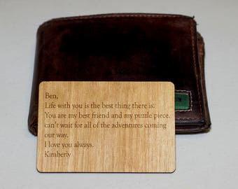 wooden wallet insert, customized wallet insert, custom wallet card, Wood Wallet, Love Always, gift for him, Christmas gift