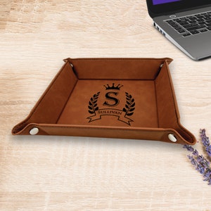 Bandeja de valet de cuero para hombres y mujeres organizador de joyas, bandeja de valet personalizada, bandeja de cuero para llaves, teléfono, billetera, almacenamiento de escritorio
