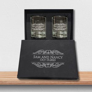 Etched Scotch Glass,Personalized Rocks Glass, Custom Whiskey Glass, Engraved Bourbon Glass, His and her name engraved scotch Glasses