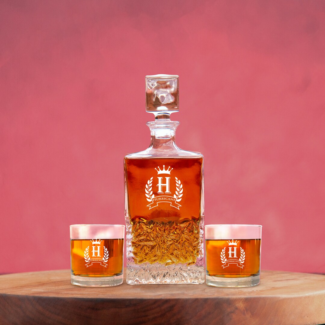 Personalized Whiskey Decanter Set , Custom Bourbon Decanter Set - Monogrammed Decanter for Him ...