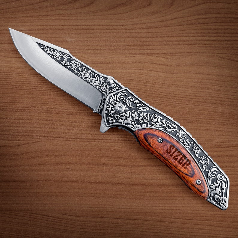 Personalized Pocket Knife With Wooden Box Engraved Folding Etsy