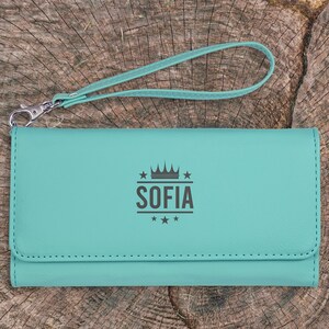 Cartera personalizada para mujer, cartera larga personalizada para mujer, regalo del día de la madre para ella, lindos embragues para mujer, lindo diseño de corona