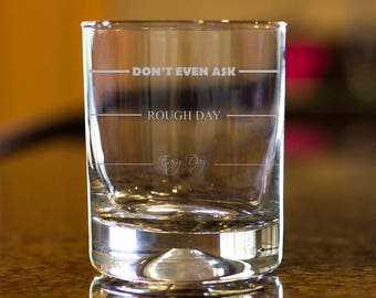 Rough day rock glass,Personalize Rock glass,Engraved Whiskey glass, etched Whiskey glass,Bourbon Glass,wedding gift,funny saying