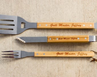 Personalized BBQ Set, Personalized BBQ tool set, Unique BBQ Grill Set, Grill Master Engraved Barbecue Set, personalized grill set