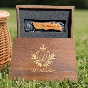 Father&#39;s Day Gift, Damascus Style Knife with box,Personalized Pocket Knife For Men, Fathers Day Gift , Hunting Pocket Knife For Men Engraved