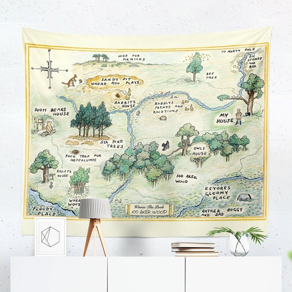 100 acres bois MapWinnie l'ourson Baby Shower tapisserie toile de fond Winnie l'ourson pépinière décor nouveau-né cadeau fête d'anniversaire toile de fond