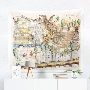 Watercolor Tapestry, Fantasy World Art, Watercolor Backdrop, Watercolor Painting, Psychedelic Tapestry, Watercolour Decor, Wall Hanging, Art