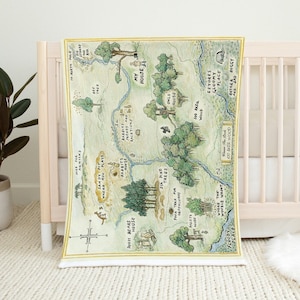 Couverture pour bébé carte en bois de 100 acres, bois de cent acres, couverture de bébé pour chambre d'enfant Winnie l'ourson, Minky, baby shower de Winnie l'ourson, 100 hectares de bois