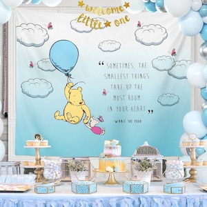 Winnie the Pooh Baby Shower Backdrop, Winnie the Pooh Nursery, Blue Baby Shower Decor, Boy Baby Shower Gift, Pooh Bear Vintage Tapestry