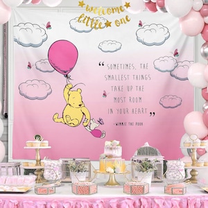 Winnie the Pooh Baby Shower Backdrop, Winnie the Pooh Nursery, Girl Baby Shower Backdrop, Pink Baby Shower Decor, Vintage Tapestry Gift