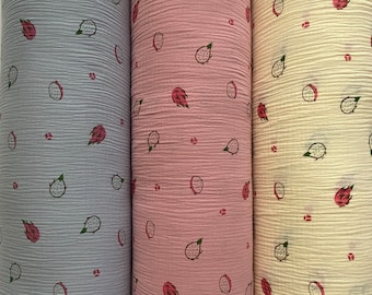 Dragon Fruit Print Double Gauze Muslin Fabric, 100% Cotton, By The Yard