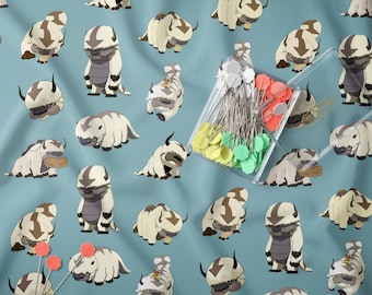 Avatar the Last Airbender Fabric, Appa Fabric by the Yard, Avatar Fabric, Appa Pattern, Avatar Face Mask Fabric, Cotton Fabric, Avatar Mask
