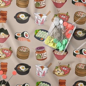 Asian Food Fabric, Sushi Fabric, Japanese Fabric, Ramen Face Mask, Subtle Asian Traits Fabric, Cotton Fabric, Kimchi, Chinese, Korean