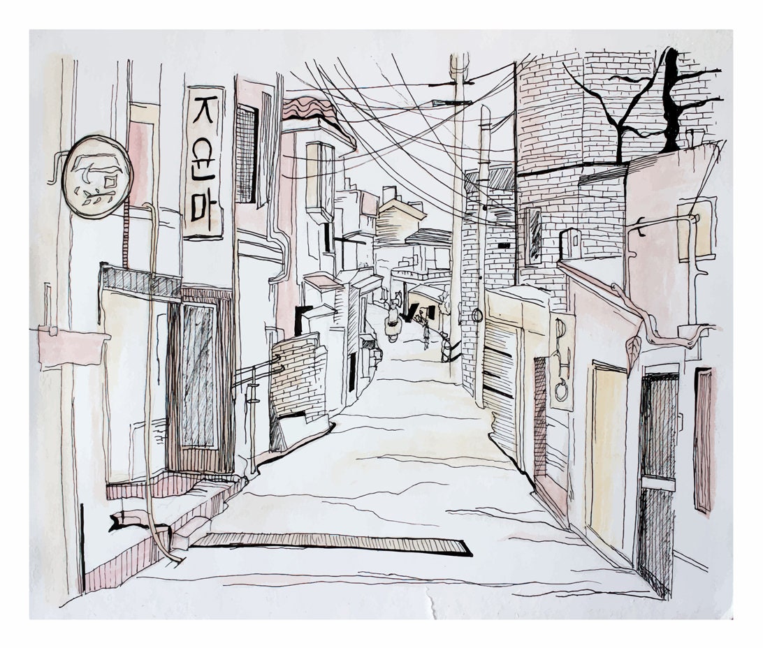Watercolor Tapestry Streets of Seoul Tapestry South Korea  Etsy