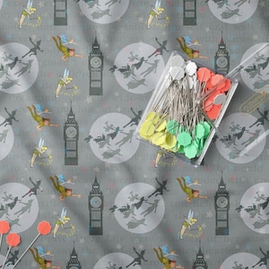 Peter Pan Fabric, Disney Fabric, Peter Pan Face Mask, Disney Face Mask, Tinkerbell Cotton Fabric, Neverland, Peter Pan Fabric by the yard