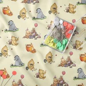 Winnie the Pooh Fabric, Disney Fabric, Face Mask Fabric, Fabric Baby Blankets, Winnie the Pooh Pattern, 100% Cotton Fabric, Craft Fabric