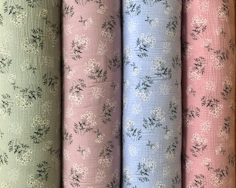 Natural Muslin Fabric Floral 100% Double Gauze Fabric Flower Pattern soft Fabric by Yard baby clothes Swaddling Fabric Multicolor 54" Wide