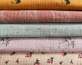 Natural Muslin Fabric 100% Soft Cotton Fabric Baby Clothes Blanket Swaddling Fabric Bear Fabric Flower Double Gauze 54&quot; Wide