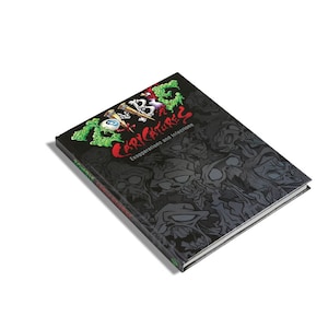 以下が含まれることがあります： 「ゾンビ・カリカチュア：誇張と指示」というタイトルの黒と緑の表紙の本。表紙には、緑色の脳と赤い目をしたゾンビの漫画イラストが描かれている。