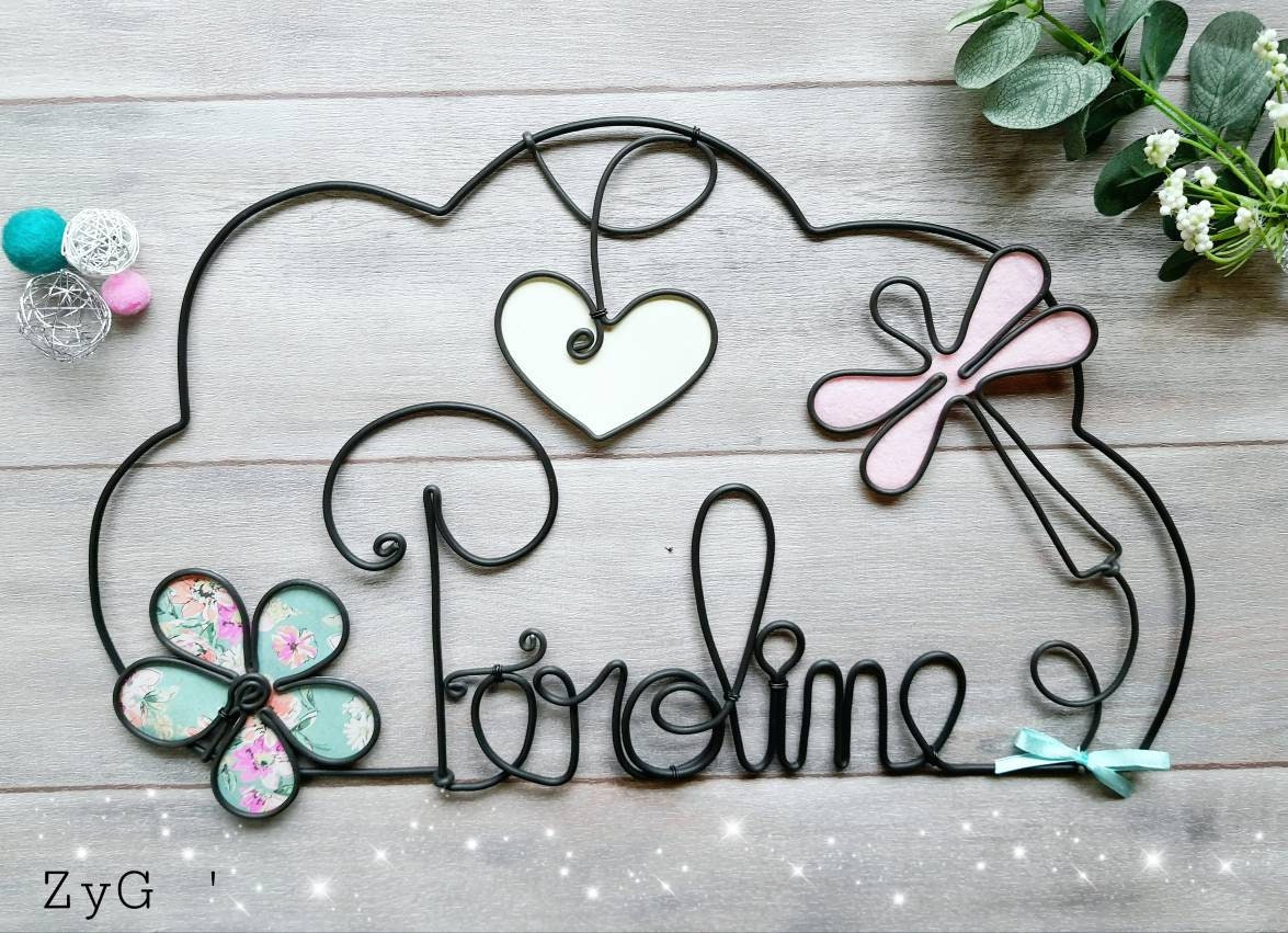 Déco Prénom Enfant Personnalisé, Plaque de Porte ou Décoration Murale en Fil Pour Chambre d'enfant.
