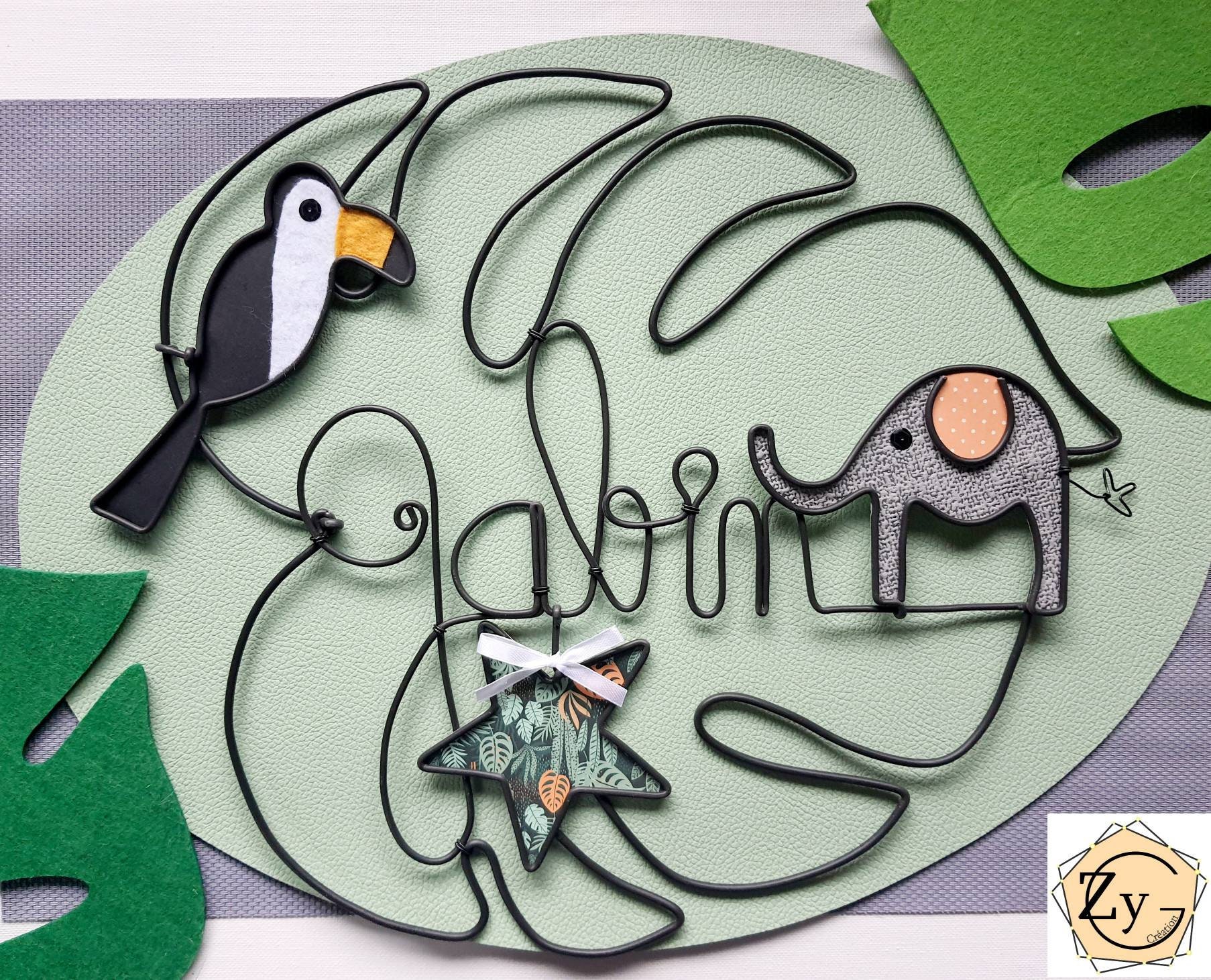 Prénom Enfant en Fil, Décoration Murale Pour Chambre d'enfant Forme de Feuille Monstera, Thème Jungl