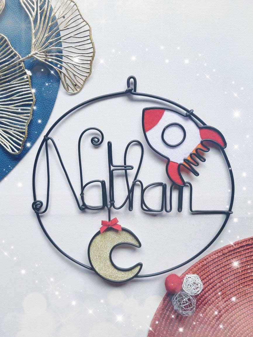 Prénom Enfant en Fil, Plaque de Porte ou Décoration Murale Personnalisée.