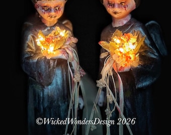 Morwen and Vespera Creepy Scary Horror OOAK battery operated  Weeping Angel Statues