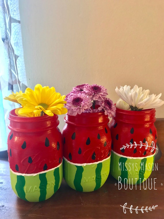 Watermelon Jar Set Bbq Decor Utensil Holder Flower Vase Etsy