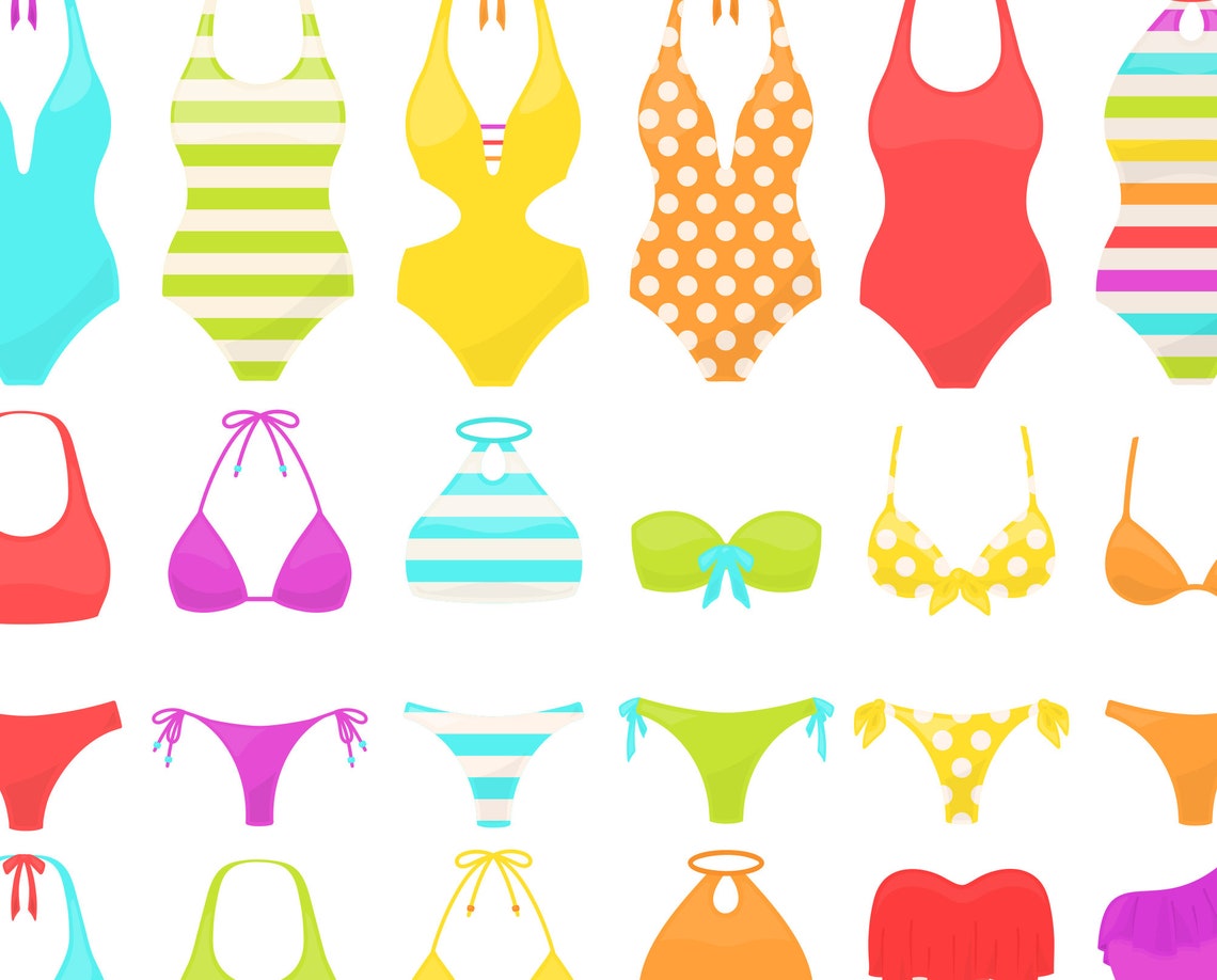 Summer Swimsuit Clipart Bikini Tankini Swimming Pool Beach - Etsy