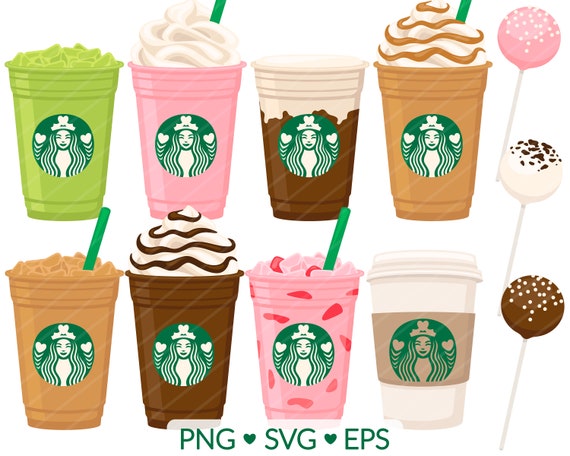 Cafe Coffee Clipart - SVG, PNG, EPS Images - Frappuccino Clip Art, Caramel Macchiato, Iced Coffee, Matcha Tea, Strawberry Drink