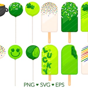 St. Patricks Day Cake Pop Clipart - SVG, PNG, EPS Bilder - St. Paddy Kuchen Clip Art, Bäckerei Backen Dessert Kuchen Leckerei, Topf voll Gold